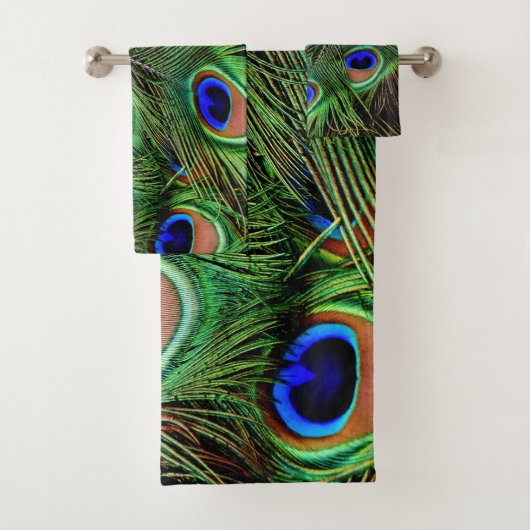 Peacock Feathers Blue Blauwgroen fotografie Bad Handdoek (Insitu)