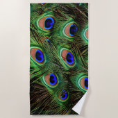 Peacock Feathers Blue Blauwgroen kleurrijke fotogr Strandlaken (Voorkant)