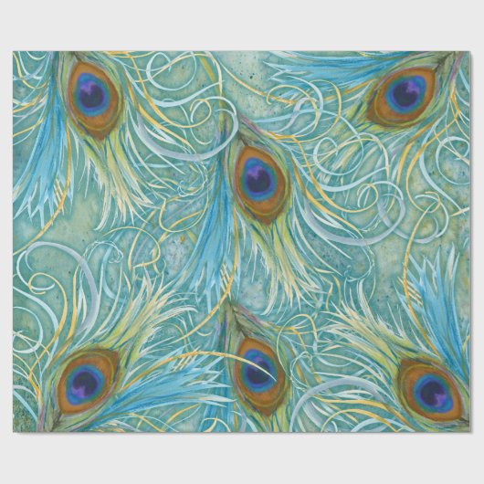 Peacock Feathers Blue Cadeaupapier (Vlak)