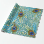 Peacock Feathers Blue Cadeaupapier (Uitgerold)