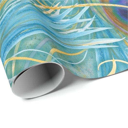 Peacock Feathers Blue Cadeaupapier (Rol Hoek)