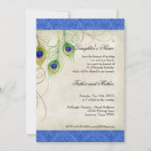 Peacock Feathers Blue Damask Quinceanera Party Kaart (Achterkant)