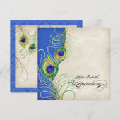 Peacock Feathers Blue Damask Quinceanera Party Kaart (Voorkant / Achterkant)