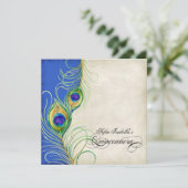 Peacock Feathers Blue Damask Quinceanera Party Kaart (Staand voorkant)