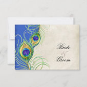 Peacock Feathers Blue Damask RSVP-reactiekaart RSVP Kaartje (Voorkant)