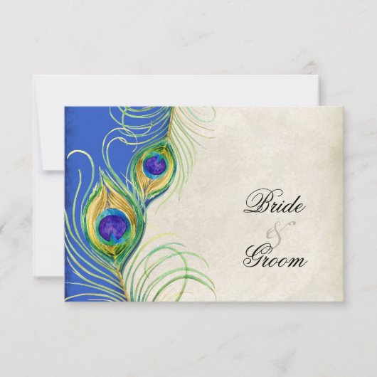 Peacock Feathers Blue Damask RSVP-reactiekaart RSVP Kaartje (Voorkant)