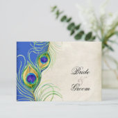 Peacock Feathers Blue Damask RSVP-reactiekaart RSVP Kaartje (Staand voorkant)