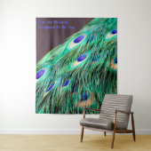 Peacock Feathers Blue Green Paars Desiged Quote Wandkleed (In situ)