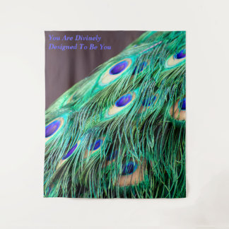 Peacock Feathers Blue Green Paars Desiged Quote Wandkleed