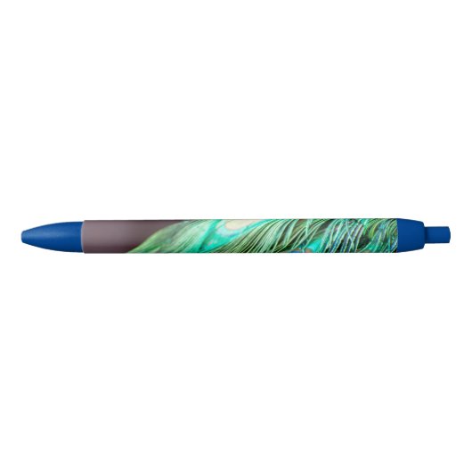 Peacock Feathers Blue Green Paars Zwarte Inkt Pen (Voorkant)