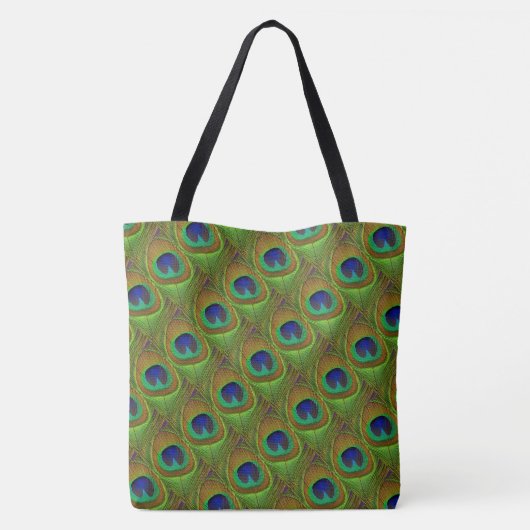 Peacock Feathers Blue Green Tas Shopping Book Bag (Achterkant)