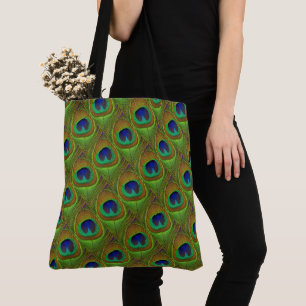 Peacock Feathers Blue Green Tas Shopping Book Bag