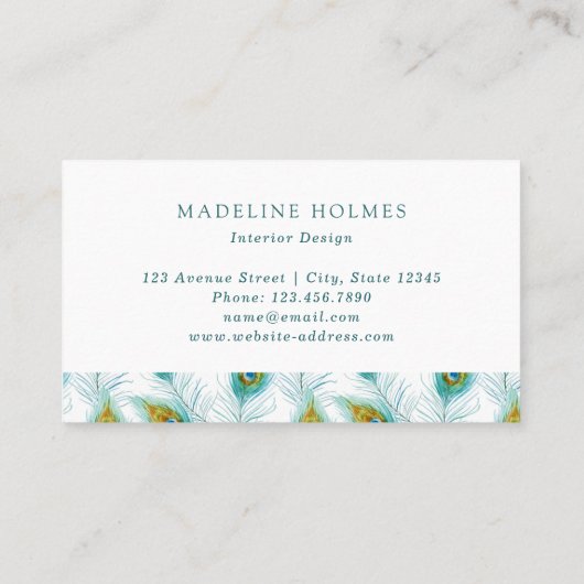 Peacock Feathers Blue Modern Visitekaartje (Achterkant)