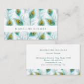 Peacock Feathers Blue Modern Visitekaartje (Voorkant / Achterkant)