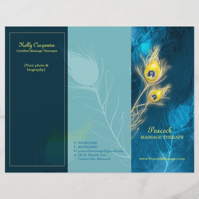 Peacock Feathers Blue Tri Fold Business Brochures (Voorkant)