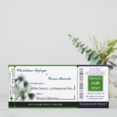 Peacock Feathers Boarding Pass Weduwen Uitnodiging (Staand voorkant)