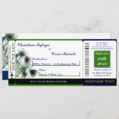 Peacock Feathers Boarding Pass Weduwen Uitnodiging (Voorkant / Achterkant)