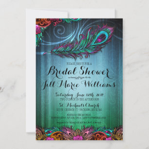 Peacock Feathers Bridal Shower Invitation Kaart