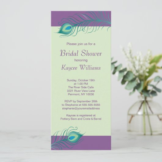 Peacock Feathers Bridal Shower Invitation Kaart (Staand voorkant)