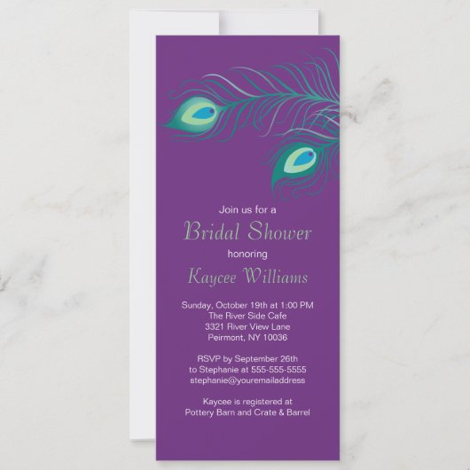 Peacock Feathers Bridal Shower Invitation Kaart (Voorkant)