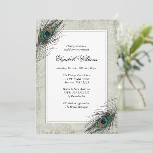  Peacock Feathers Bridal Shower Invitations Kaart (Staand voorkant)