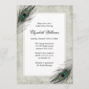  Peacock Feathers Bridal Shower Invitations Kaart