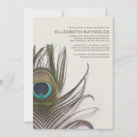Peacock Feathers Bridal Shower Invitations Kaart (Voorkant)