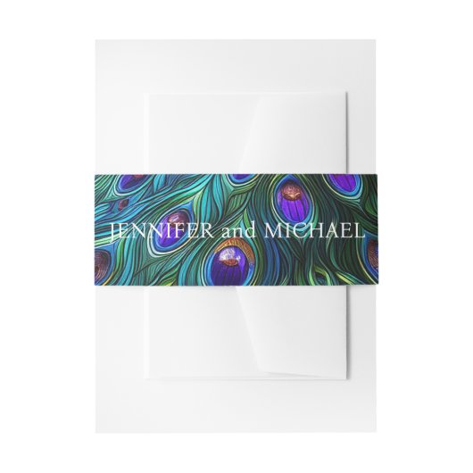 Peacock Feathers Bruiloft Uitnodigingen Wikkel (Voorkant Voorbeeld)