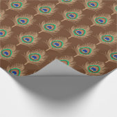 Peacock Feathers, Camel Tan on Chocolate Brown Cadeaupapier (Hoek)