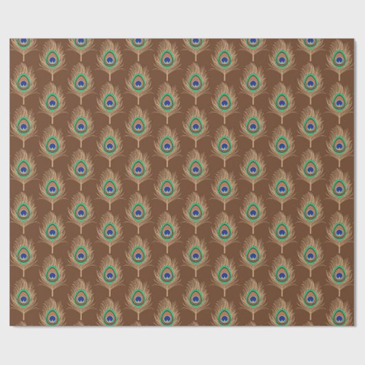 Peacock Feathers, Camel Tan on Chocolate Brown Cadeaupapier (Vlak)