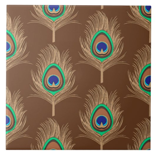 Peacock Feathers, Camel Tan on Chocolate Brown Tegeltje (Voorkant)