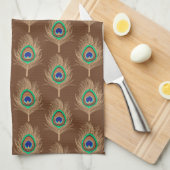 Peacock Feathers, Camel Tan on Chocolate Brown Theedoek (Quarter Fold)