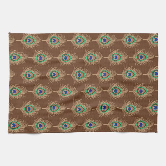 Peacock Feathers, Camel Tan on Chocolate Brown Theedoek (Horizontaal)