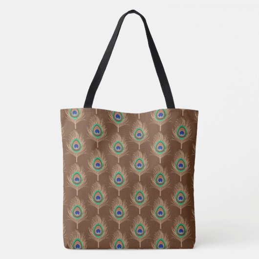 Peacock Feathers, Camel Tan on Chocolate Brown Tote Bag (Achterkant)