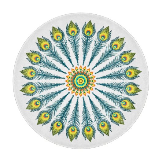Peacock feathers cirkel snijplank (Voorkant)