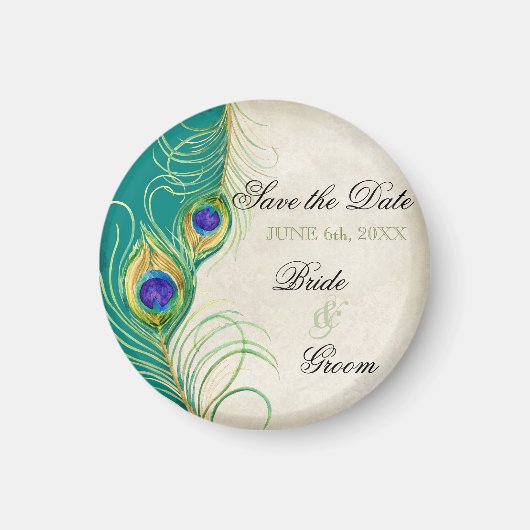 Peacock Feathers Damask Save the Date Magneet (Voorkant)