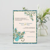 Peacock Feathers Damask Wedding 2 Kaart (Staand voorkant)