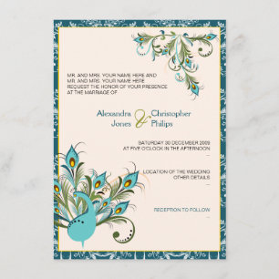 Peacock Feathers Damask Wedding 2 Kaart