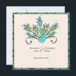 Peacock Feathers Damask Wedding Kaart<br><div class="desc">Elegant pauw en pauw veren op een damesachtergrond voor een pauw met de naam bruiloft. Grootte: 5, 25 x 5, 25 inch. Andere kleurencombinaties mogelijk op verzoek. Ook,  een andere aanpassing door verzoek.
 © Ruxandra Proksch~Ruxique 2012. Alle rechten voorbehouden.</div>