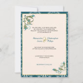 Peacock Feathers Damask Wedding Kaart (Achterkant)