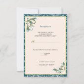 Peacock Feathers Damask Wedding RSVP Kaartje (Achterkant)