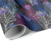 Peacock Feathers Dark: Prachtig  design Cadeaupapier (Rol Hoek)