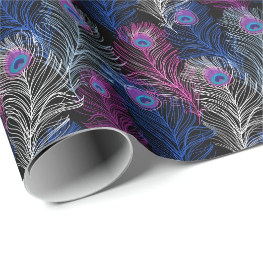 Peacock Feathers Dark: Prachtig  design Cadeaupapier (Rol Hoek)