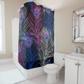 Peacock Feathers Dark: Prachtig  design Douchegordijn (In situ)