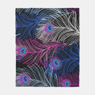 Peacock Feathers Dark: Prachtig design Fleece Deken