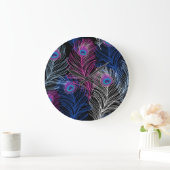 Peacock Feathers Dark: Prachtig design Grote Klok (Huis)