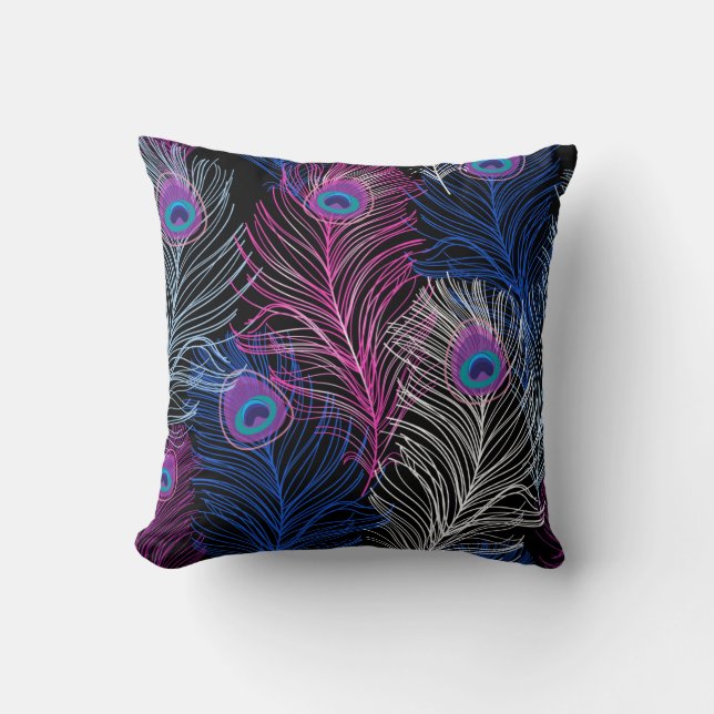 Peacock Feathers Dark: Prachtig  design Kussen (Voorkant)