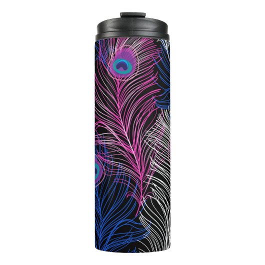 Peacock Feathers Dark: Prachtig  design Thermosbeker (Voorkant)