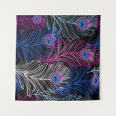 Peacock Feathers Dark: Prachtig design Wandkleed (Voorkant (horizontaal))