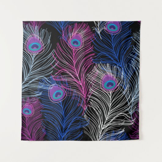 Peacock Feathers Dark: Prachtig design Wandkleed (Voorkant)